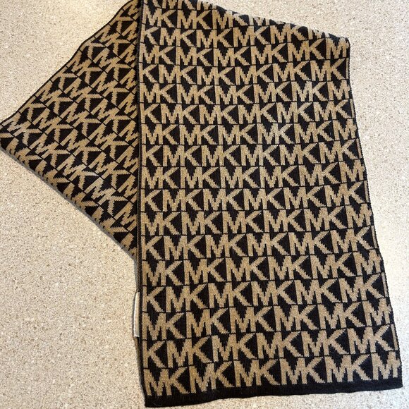MICHAEL KORS Brown and Tan Logo Scarf 10" x 60" - Picture 1 of 3